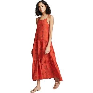 PLAYA LUCILA Red Floral Midi Maxi Dress | Sleeveless Adjustable Shoulder Ties XS